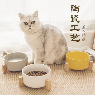 Best Pets陶瓷猫碗实木架宠物喝水碗狗食盆柯基斗牛布偶猫喂食盆