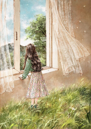 望着窗外翠绿的山林，感觉清新的春色就在身边 ~ 来自韩国插画家Aeppol 的「森林女孩日记-2020」系列插画。