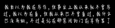 我自以为我在写作，但事实上我从来就不曾写过，我以为在爱，但我从来也不曾爱过，我什么也没有做，不过是站在那紧闭的门前等待罢了（瞎写的