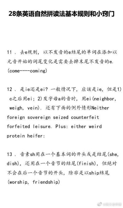 28条英语自然拼读法的基本规则和小窍门，赶紧码~