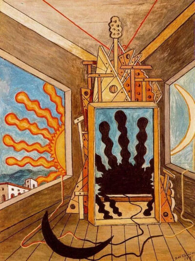 Giorgio de Chirico, Metaphysical Interior with sun which dies, 1971