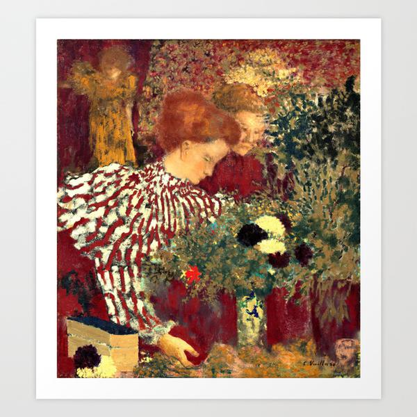 法国的流派画家 后印象派 爱德华·沃拉德（Edouard Vuillard）既是学校，又是壁画家和石版画家，以其独特而精致的内饰而闻名 体裁画 ，以一种称为“ 亲密主义 （ Intimisme ）”的风格执行，他与艺术家团体的联系为 纳比斯 ，两者都在1890年代盛行。 Vuillard私密的室内设计灵感来自他与母亲在巴黎的一系列公寓中度过的60年，看着她做裁缝。 他的 私密 纺织品或马赛克风格的 后印象派绘画 源自她的服装面料的图案和颜色。 尽管他的后期作品从未超过他1890年代照片的原创性，但他仍然是其中一位 最佳流派画家 在 现代艺术 。