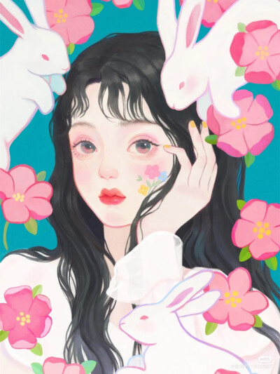 水彩手绘人物插画美女头像糖霜饼干素材