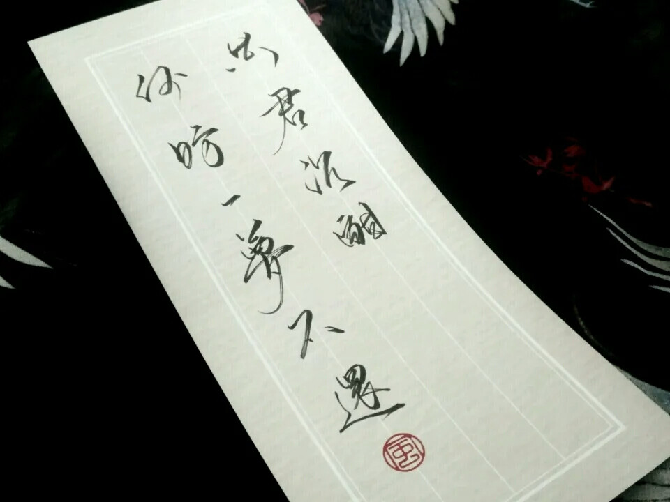 一.『共君沉酣 何妨一梦不还。』
二.『霜华敛去君珍重 再无明月送清风』
三.『八百里蛊玉惊雪 是你抬眉望了我一眼』
四.『为君仗剑弑天下』
古风手写