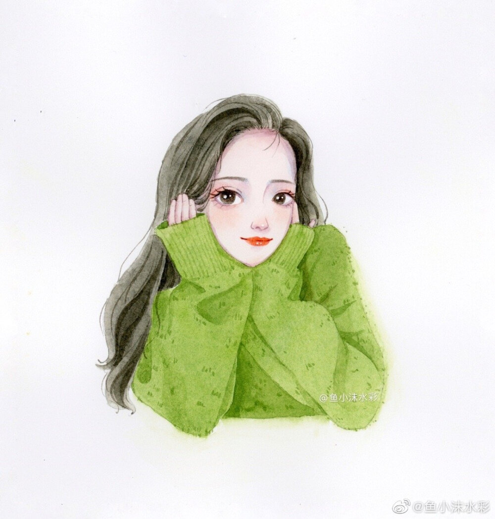 女孩头像作者鱼小沫水彩来自微博