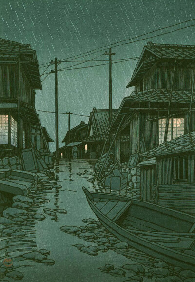 夜色如水 明月如霜.
日本版画大师 Kawase Hasui (川濑巴水) ​