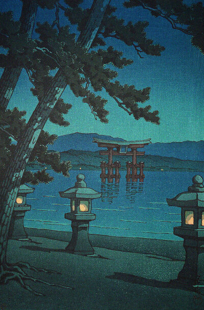 夜色如水 明月如霜.
日本版画大师 Kawase Hasui (川濑巴水) ​