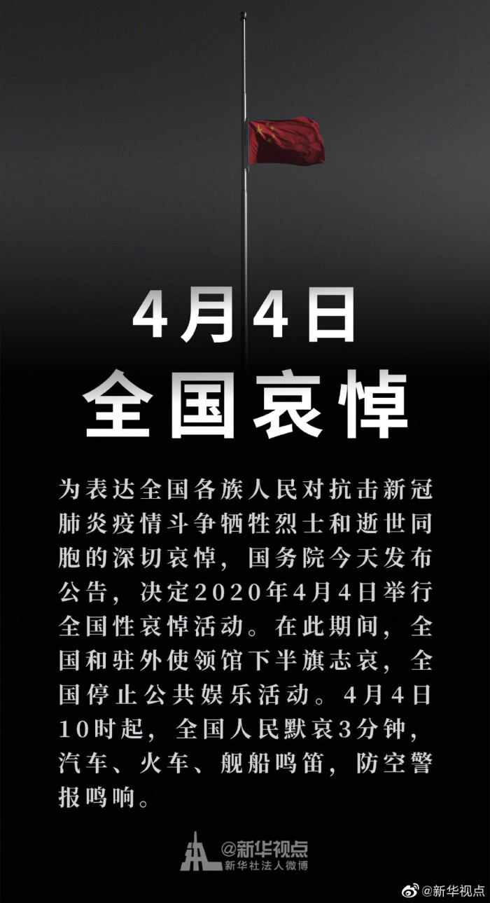 逝者安息，生者奋发，祖国昌盛，纪念抗击新冠肺炎牺牲英烈