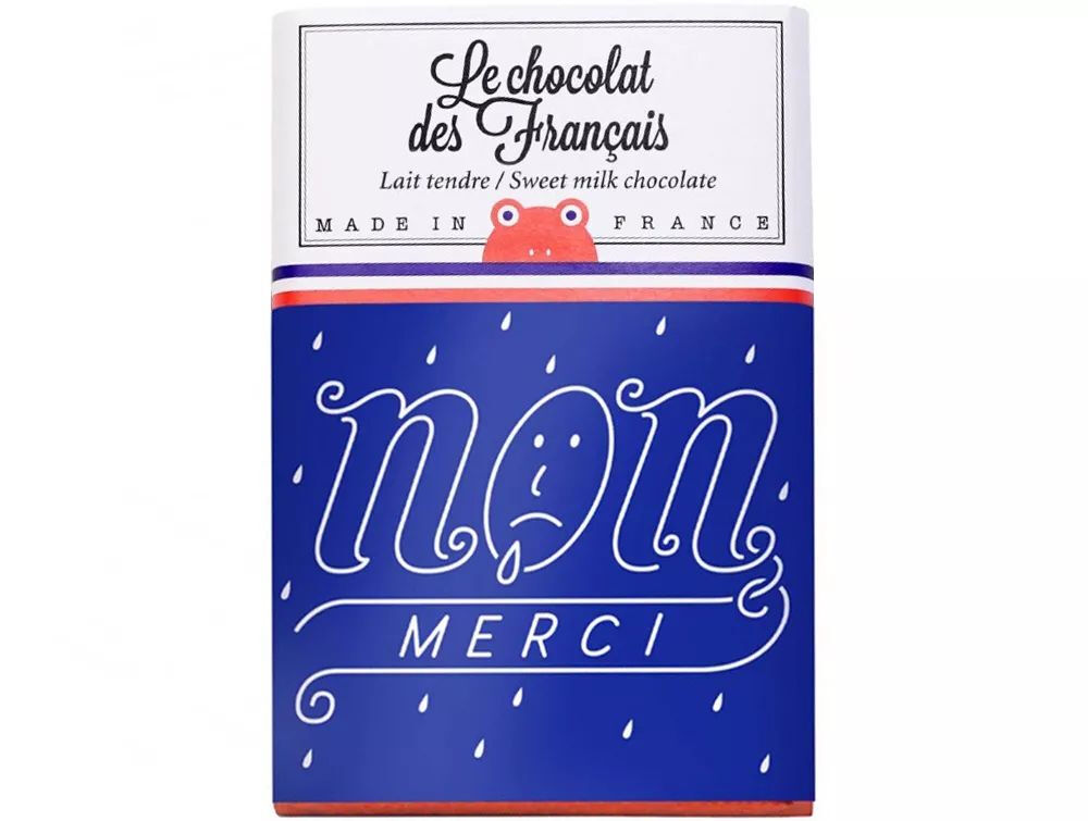 Pieter Ceizer 
Pieter Ceizer 是一位现居法国的德国字体涂鸦艺术家，这是他在 2017 年情人节与 Le chocolat des Français 合作推出的巧克力，金色图案上的文字是：你愿意和我睡觉么（Voulez-vous coucher avec moi ?），红色的答案是同意（Oui avec plaisir），蓝色则是 “不了，谢谢”（Non, merci）。
