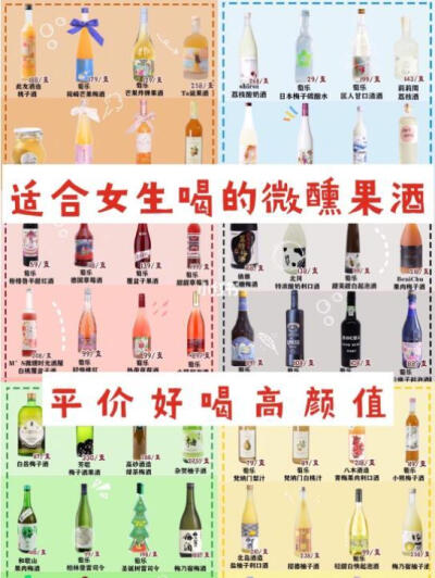 适合女生喝的平价高颜值果酒均价百元今天给大家推一波超高颜值果酒，适合女生喝的微醺果酒噢～适合学生党，上班族的平价果酒。可以带去和闺蜜聚会喝，也可以当生日礼物！！太美腻啦～