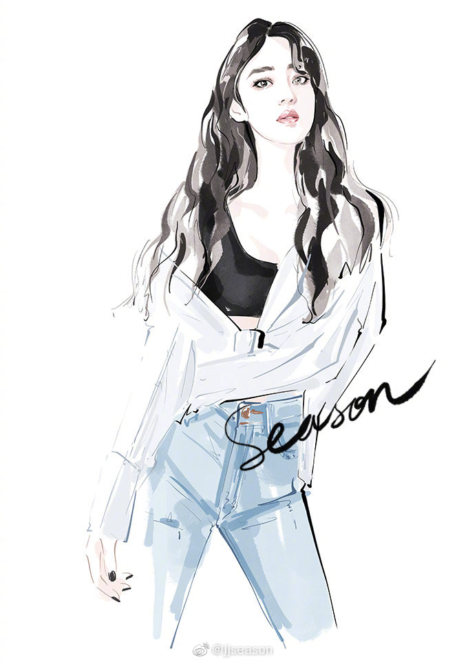 jjseason插画超话 ---- 帅气洒脱、青春美少女@歐陽娜娜Nana #插画明星搭配# ​​​​