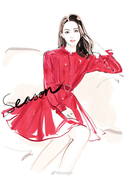 jjseason插画超话 ---- H&M 2020中国新年红@赵丽颖 #插画明星搭配# ​​​​