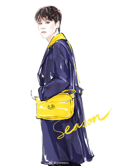 jjseason插画超话 ---- @GUCCI @胡一天啊 漫步深秋上海街头 #season明星插画# ​​​​