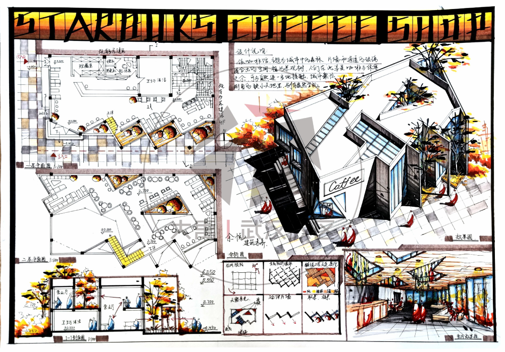 大禹手绘武汉校区建筑设计素养优秀作品欣赏，喜欢的可以收藏~