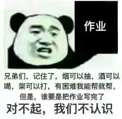 兄弟們,記住了,煙可以抽,酒可以喝,架可以打,有困難我能幫就幫但是,誰要是把作業(yè)寫完了，對(duì)不起,我們不認(rèn)識(shí)