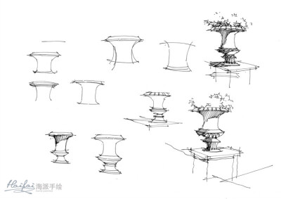 钢笔植物建筑速写