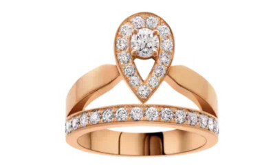 尚美巴黎18K玫瑰金戒指，半铺镶明亮式切割钻石，中心镶钻