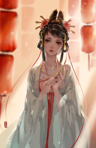 古风插画古风壁纸头像 古代水彩美人 画师：青翎