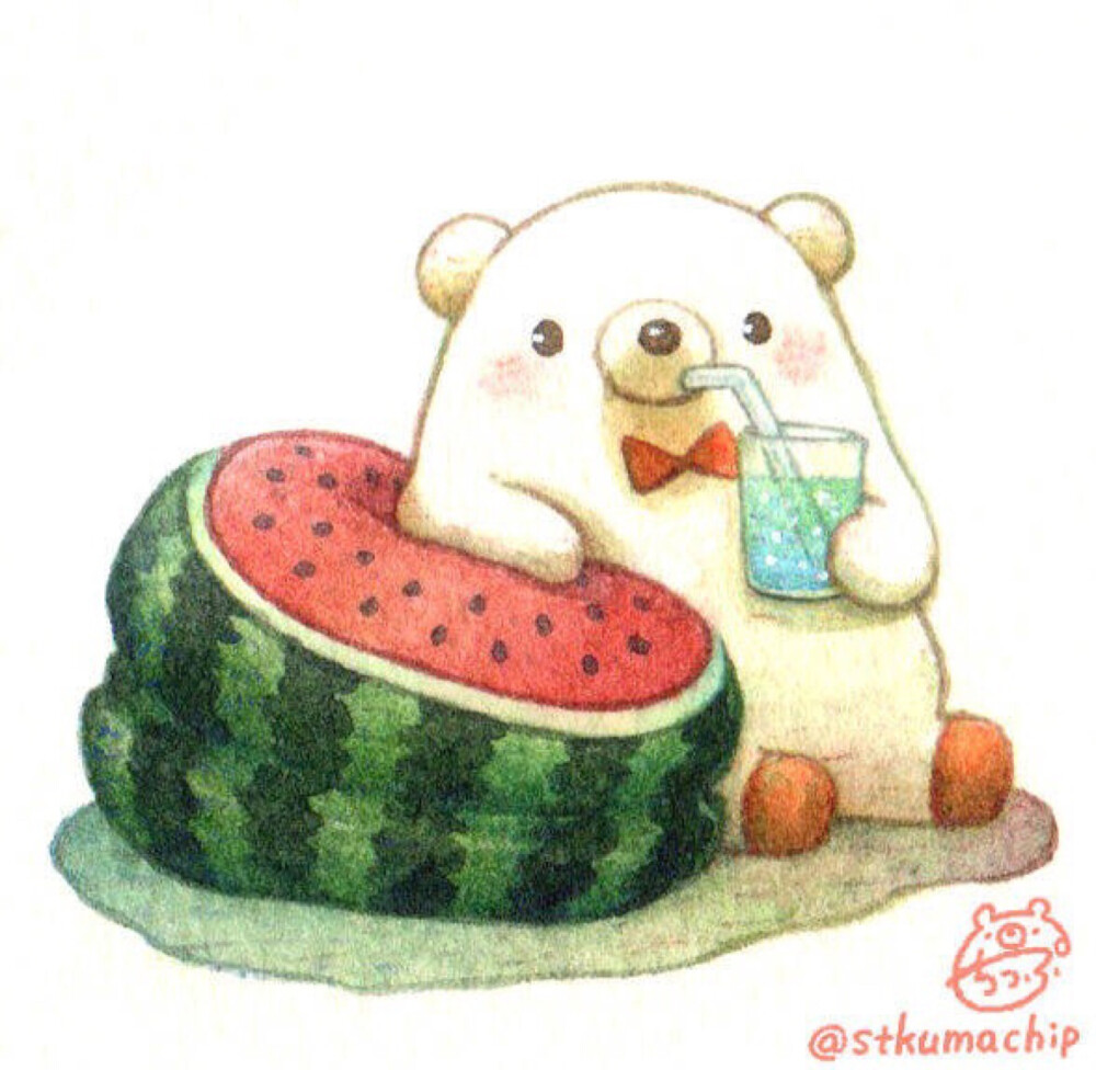 日本画家笔下的水彩小熊可爱头像