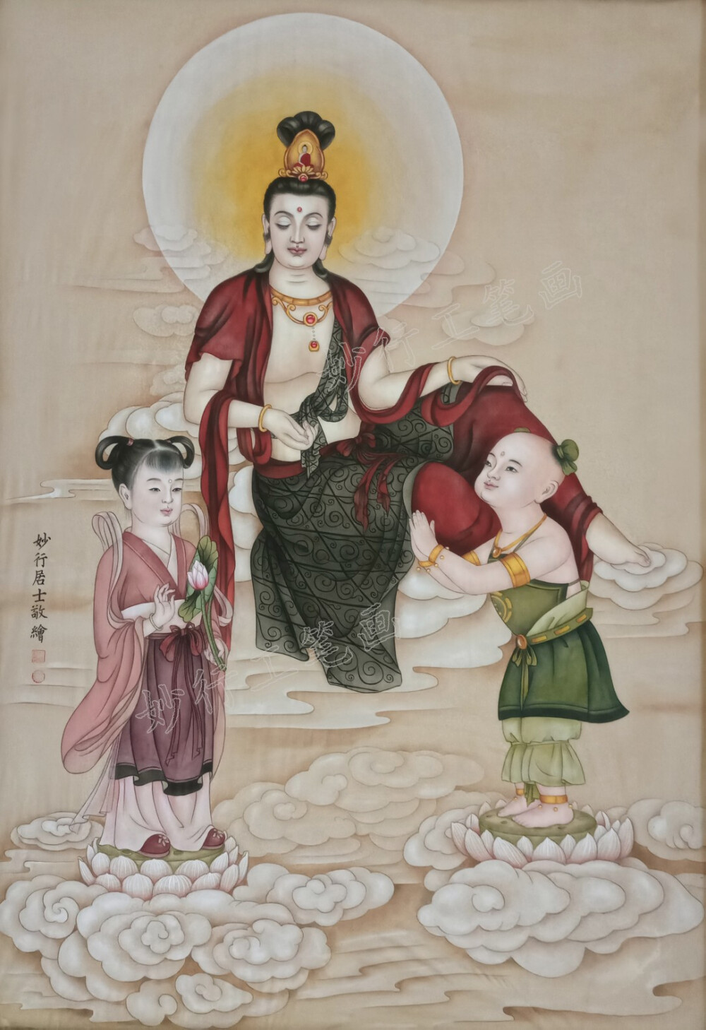 手绘国画工笔画观音，妙行居士作品