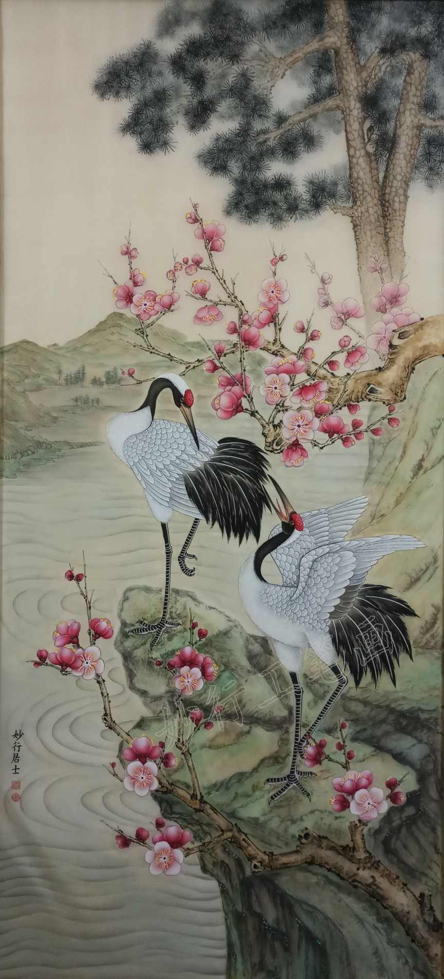 国画工笔画花鸟，花开富贵，松鹤延年，玉兰春早，樱。妙行居士作品。