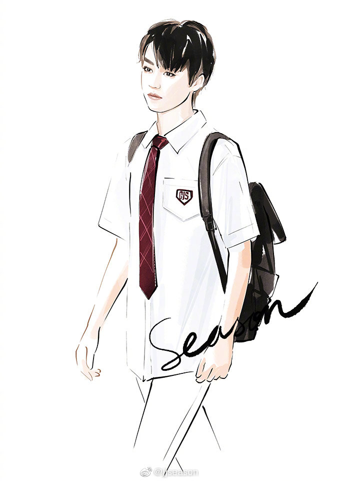 jjseason插画超话 ----- 周末愉快[太阳][鲜花] 帅气学长@TFBOYS-王俊凯 #season明星插画# ​​​​