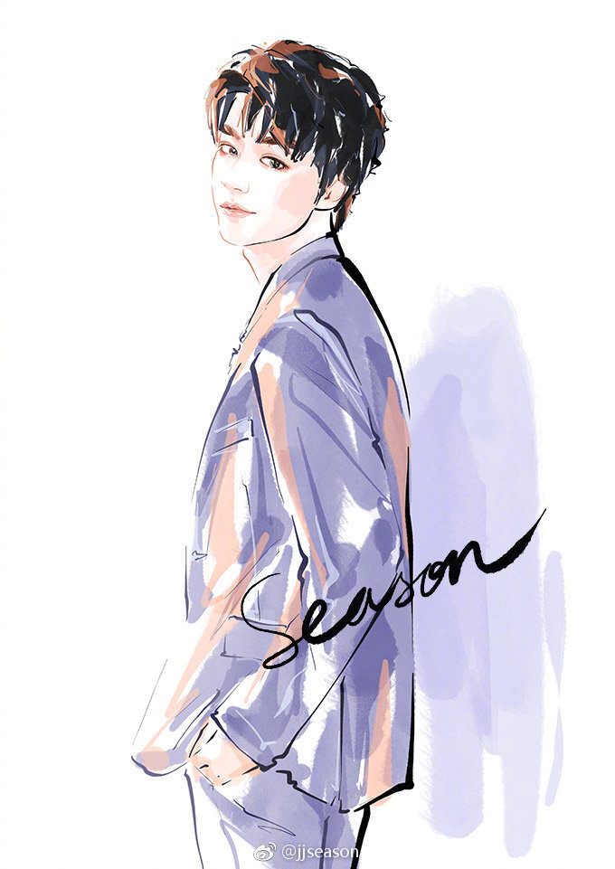 #jjseason插画# ----- 周末愉快[鲜花]~~ 蓝色星光少年@TFBOYS-王俊凯 #season明星插画# ​​​​