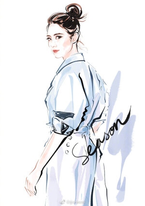 #jjseason插画# -----  #巴黎时装周# Isabel Marant 2019秋冬大秀，利落帅气高腰裤@宋佳  #插画明星搭配# ​​​​