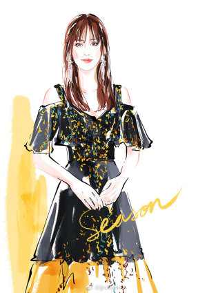 jjseason插画超话 ---  @陈乔恩  清新洋溢、春意盎然CHRIS碎花露肩长裙 #插画明星搭配# ​​​​