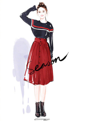 #jjseason插画# ----- 甜美女孩@张佳宁    #插画明星搭配# ​​​​