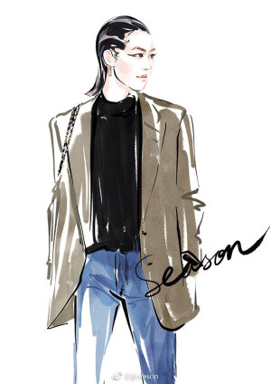 #jjseason插画# -----  巴黎时装周 | 超模style @刘雯    #插画明星搭配# 