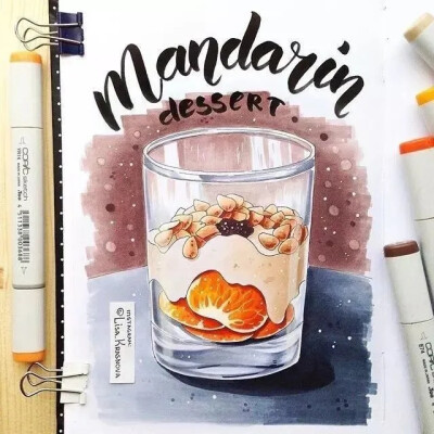 马克笔 美食橙池未蓝Crystal by：Lisa Krvsnova