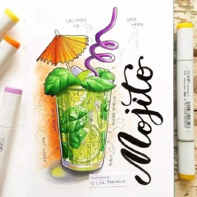 马克笔 美食橙池未蓝Crystal by：Lisa Krvsnova