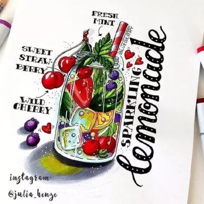 马克笔 美食橙池未蓝Crystal by：Lisa Krvsnova