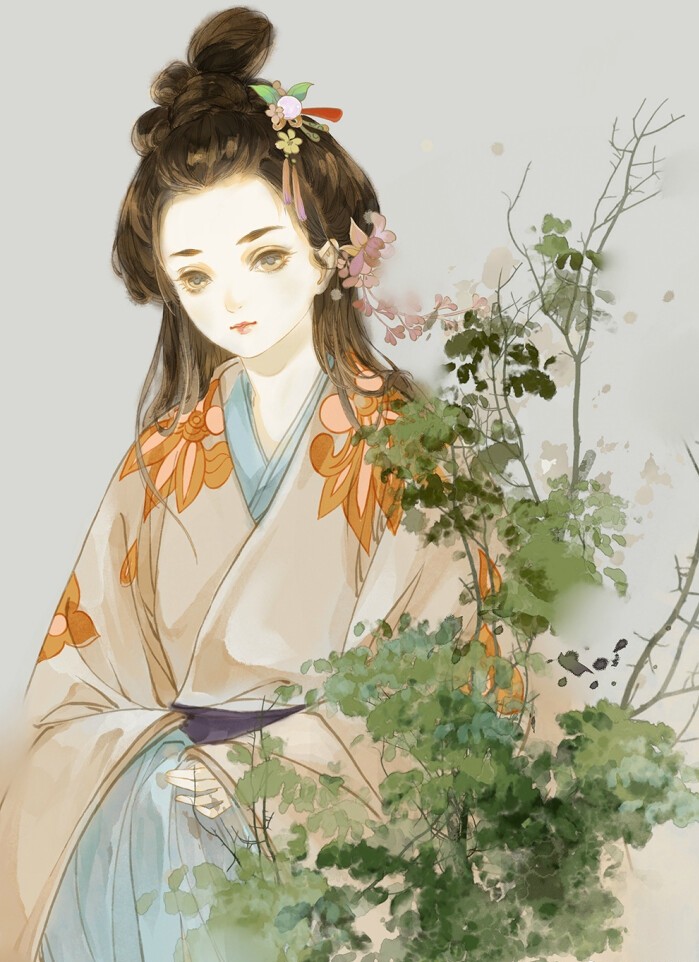 古风美女插画，头像