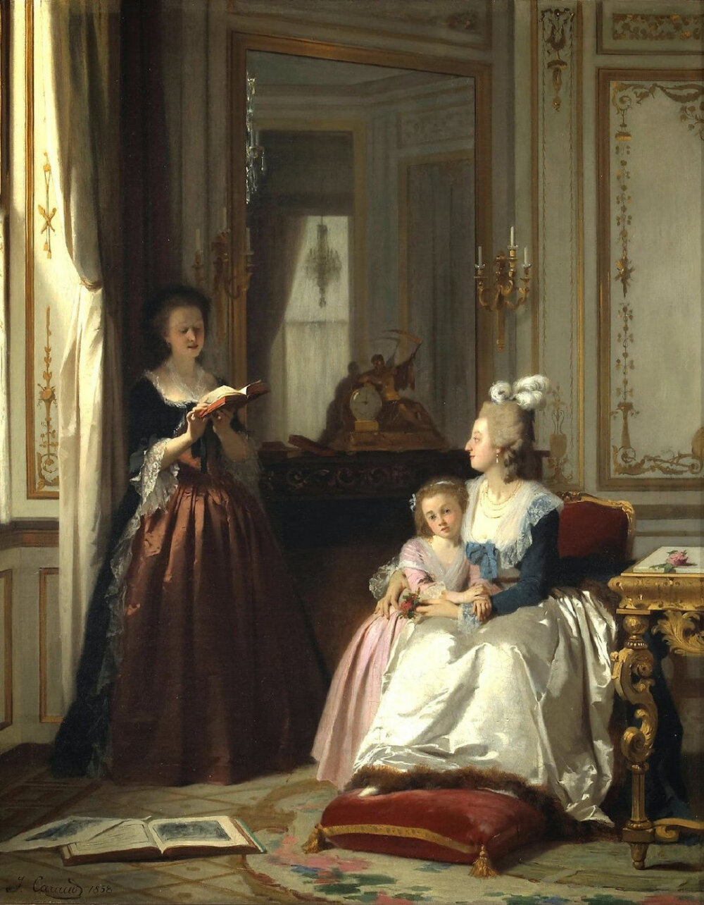 Madame de Lamballe reading to Marie Antoinette and her daughter, Marie Thérèse Charlotte, 1858 by Joseph Caraud (French, 1821–1905) ​​​