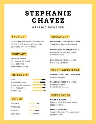 Yellow Creative Graphic Designer Resume