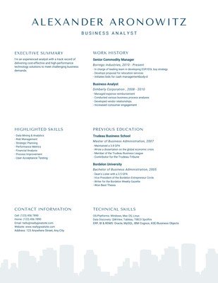 Blue Building Silhouette Infographic Resume