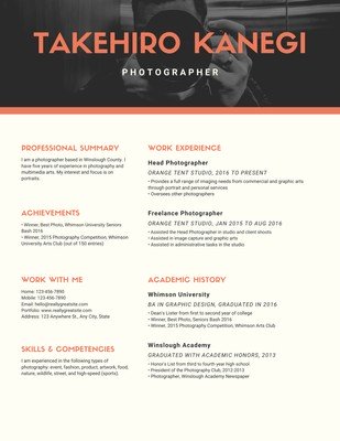 Greyscale Photo Infographic Resume