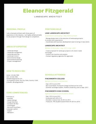 Green and Black Pattern Infographic Resume