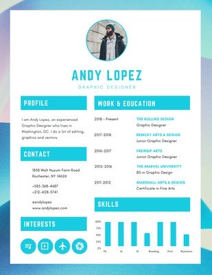 Dark Turquoise and White Graphic Designer Infographic Resume