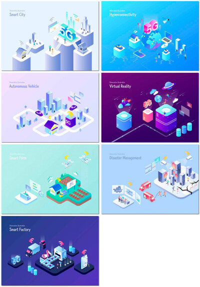2.5D科技互联网IT手机APP购物智能生活5G插图画海报设计模板素材