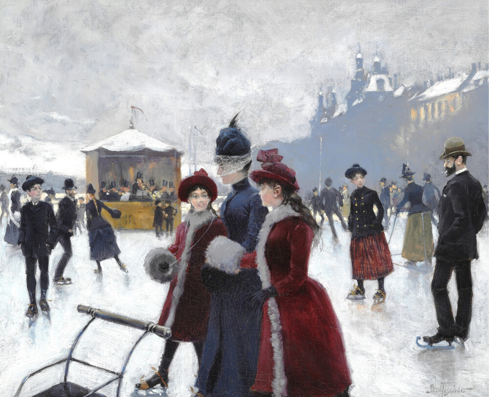 [cp]Paul Gustav Fischer/保罗·古斯塔夫·菲舍尔 1860年-1934年
【单图赏析/油画】
Skaters on Peblingesen in Copenhagen/哥本哈根湖泊上的溜冰者 1890年
- ​​​[/cp]