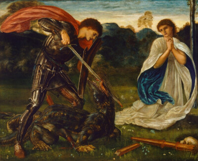 [cp]Edward Burne-Jones/爱德华·伯恩-琼斯 1833年-1898年
4.The fight: St George kills the dragon/圣乔治屠龙 1866年
