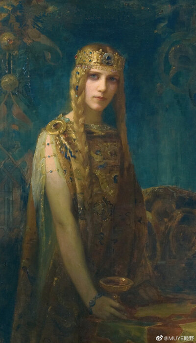 法国象征主义画家Gaston Bussière（1862-1929）的画，他曾就学于巴黎国家高等美术学院， Pierre Puvis de Chavannes的学生，艺术风格却类似于Gustave Moreau，有一种艳丽和神秘的意境。 ​​​