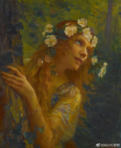 法国象征主义画家Gaston Bussière（1862-1929）的画，他曾就学于巴黎国家高等美术学院， Pierre Puvis de Chavannes的学生，艺术风格却类似于Gustave Moreau，有一种艳丽和神秘的意境。 ​​​