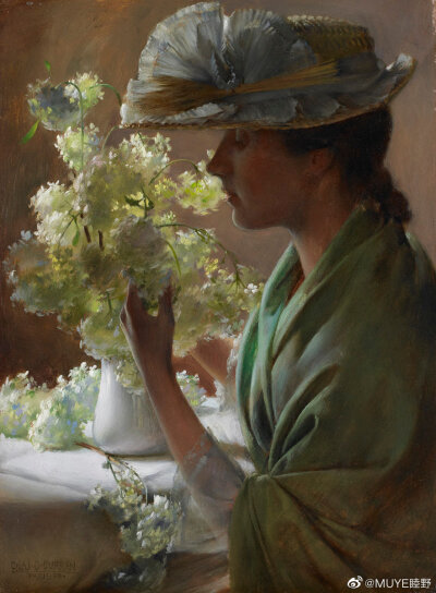 美国画家Charles Courtney Curran（1861-1942）的创作题材主要以鲜花和女性为主，他曾和当时大多数想从事艺术的人一样去巴黎学画，深受印象派的影响，后期艺术生涯中又尝试了象征主义和自然主义。 ​​