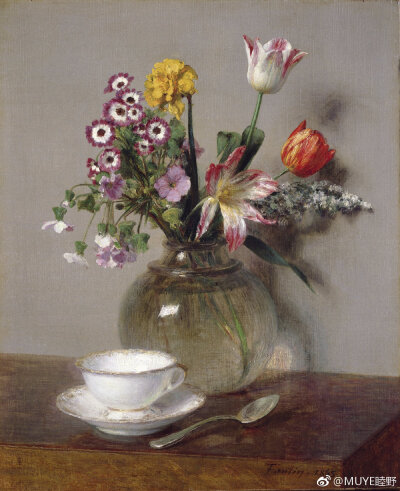 Henri Fantin Latour (1836 – 1904) 的花卉。
肖像画家、版画家和插图画家，1836年生于法国格勒诺布尔市。他只在巴黎美术学校学习了一年，之后就在卢浮宫里靠临摹大师们的作品为生。一般认为方丹-拉图尔是浪漫主…