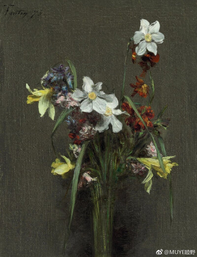 Henri Fantin Latour (1836 – 1904) 的花卉。
肖像画家、版画家和插图画家，1836年生于法国格勒诺布尔市。他只在巴黎美术学校学习了一年，之后就在卢浮宫里靠临摹大师们的作品为生。一般认为方丹-拉图尔是浪漫主…