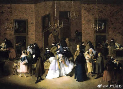 威尼斯风俗画家Pietro Longhi（1701-1785）善于用讽刺幽默的戏剧效果生动记录普通大众的日常生活，笔下人物通常如同洋娃娃般身材矮小。 ​​​